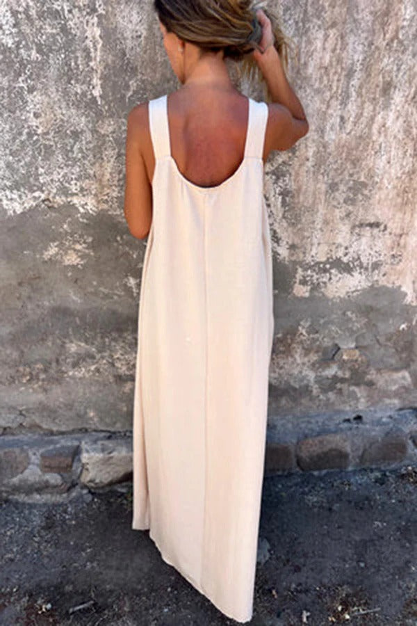 LM | Solid Floral Embellished Sleeveless Loose Maxi Dress