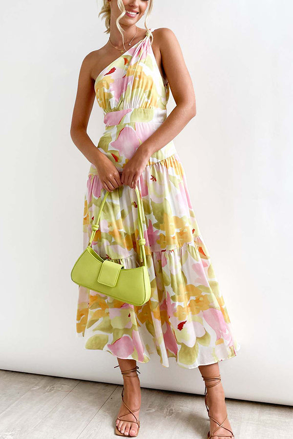 LM | Mid-length, off-the-shoulder, sleeveless midi dress