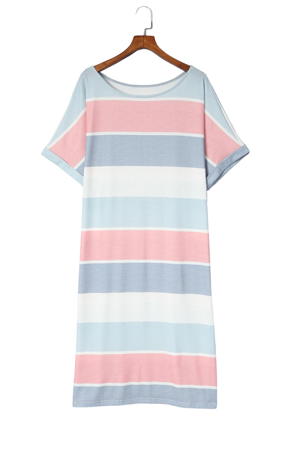 LM | Multicolor Striped Color Block Loose Fit Half Sleeve Maxi Dress