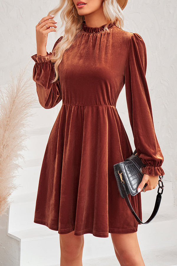 LM | Turtleneck long-sleeved velvet mini dress