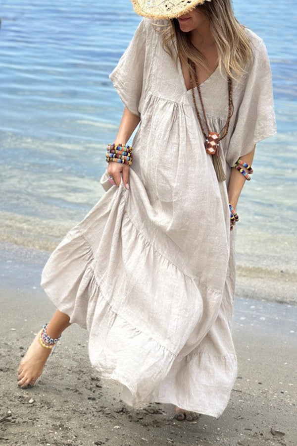 LM | MIRA maxi dress with V-neck and stripes