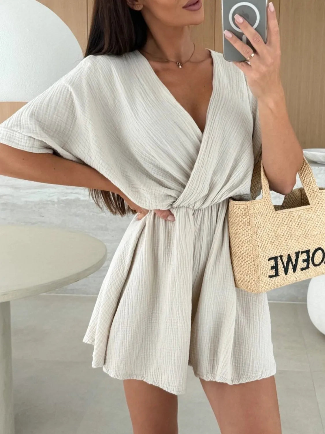LM | Surplice Half Sleeve Wrap Romper