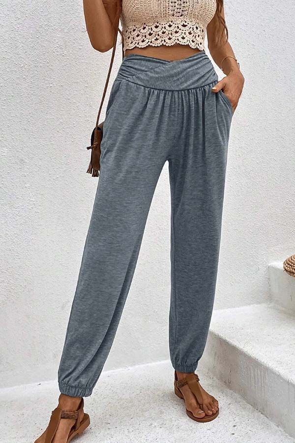 LM | Temperament casual loose pocket high waist pants