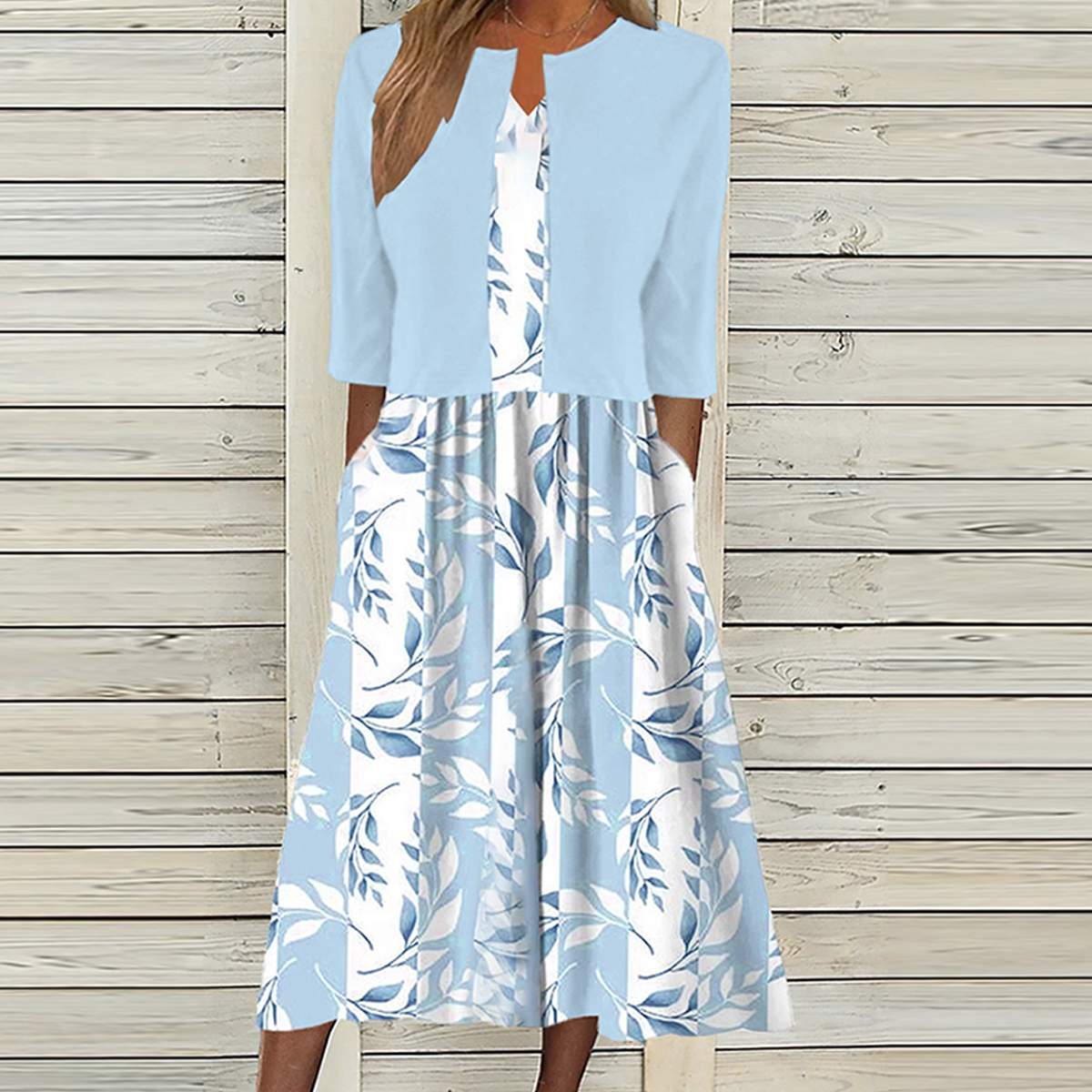 LM | Midi dress with floral print and matching jacket
