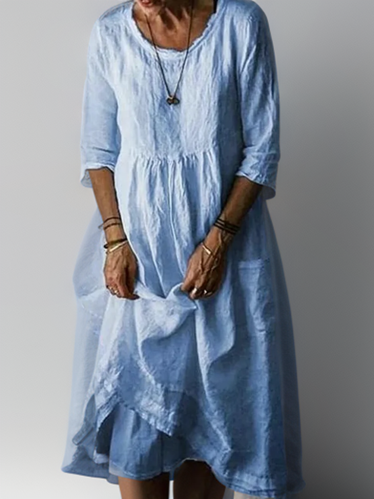 LM | Summer Pleated midi dress in cotton and linen