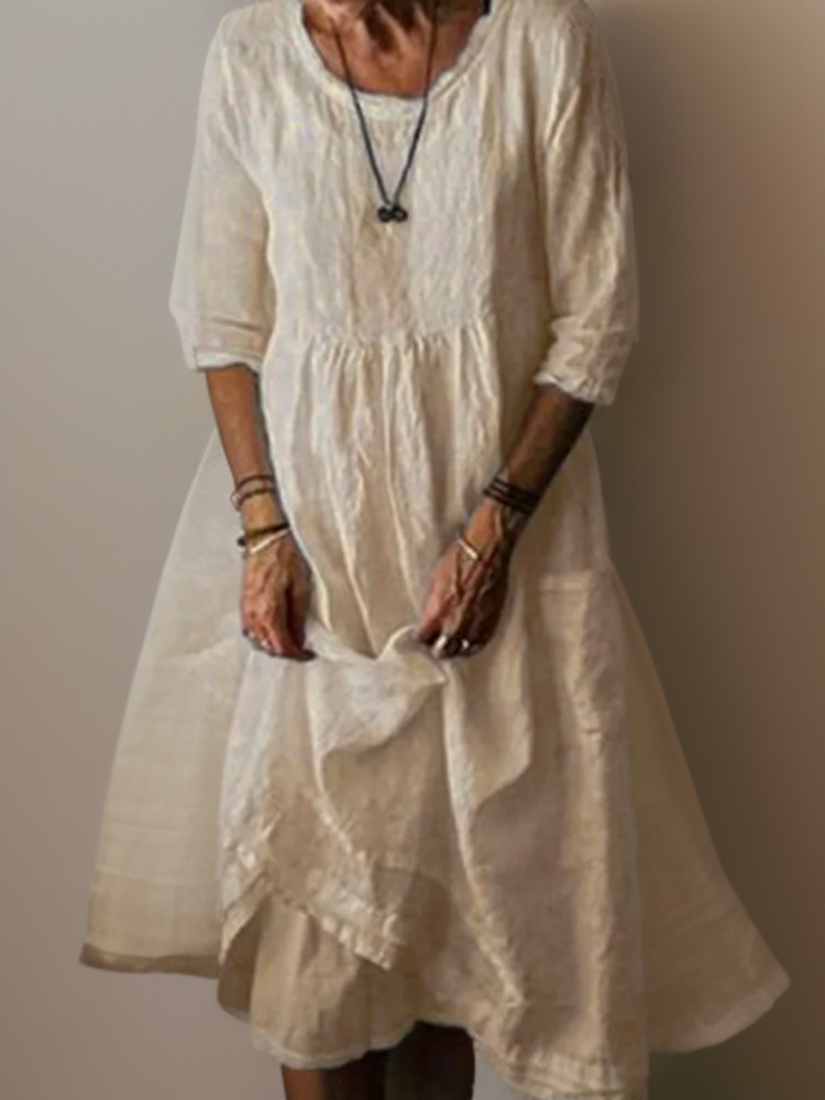 LM | Summer Pleated midi dress in cotton and linen