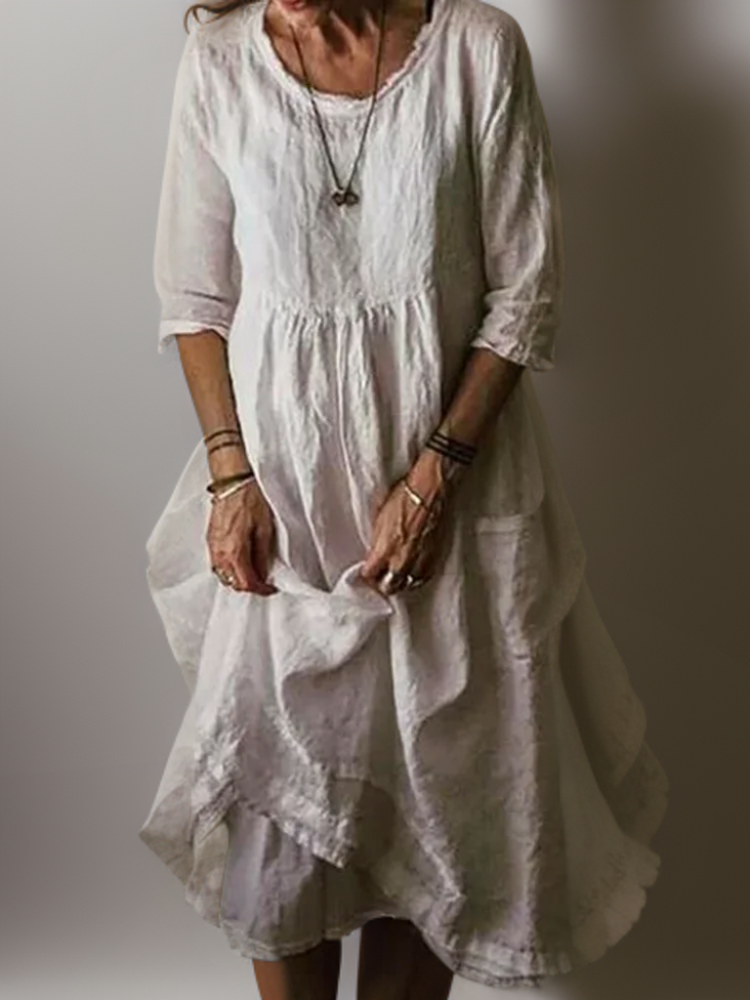 LM | Summer Pleated midi dress in cotton and linen