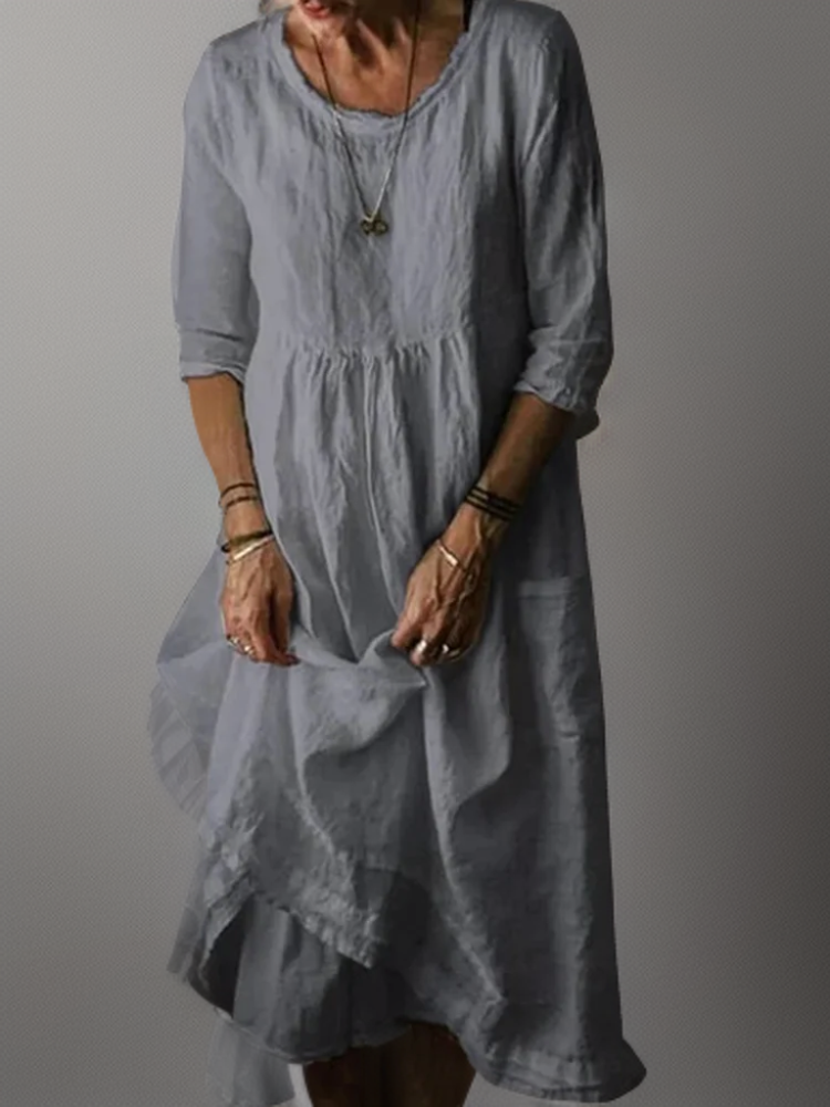 LM | Summer Pleated midi dress in cotton and linen