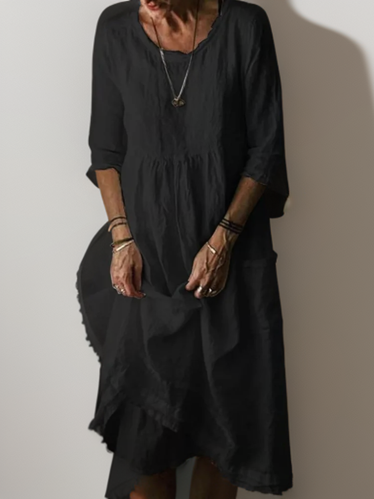 LM | Summer Pleated midi dress in cotton and linen