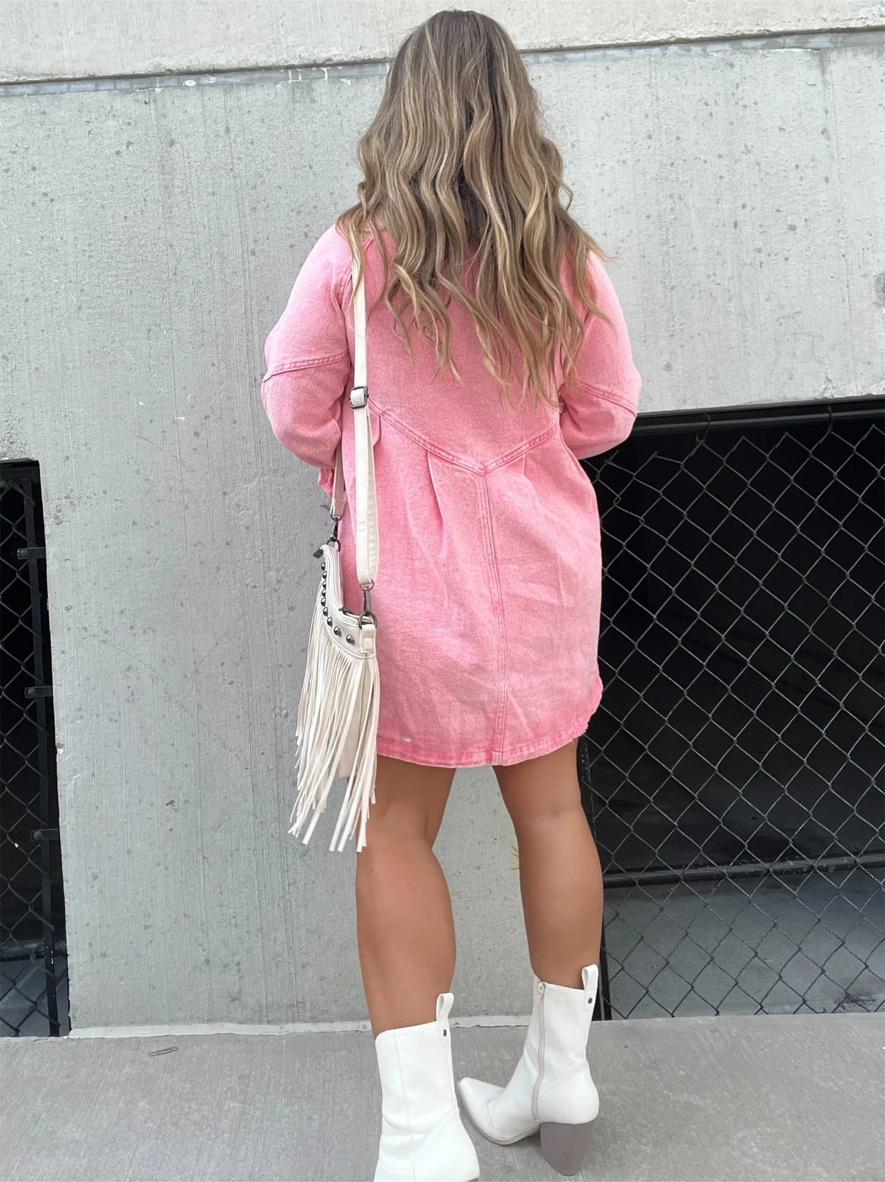 LM | Chic turn-down collar denim midi dress