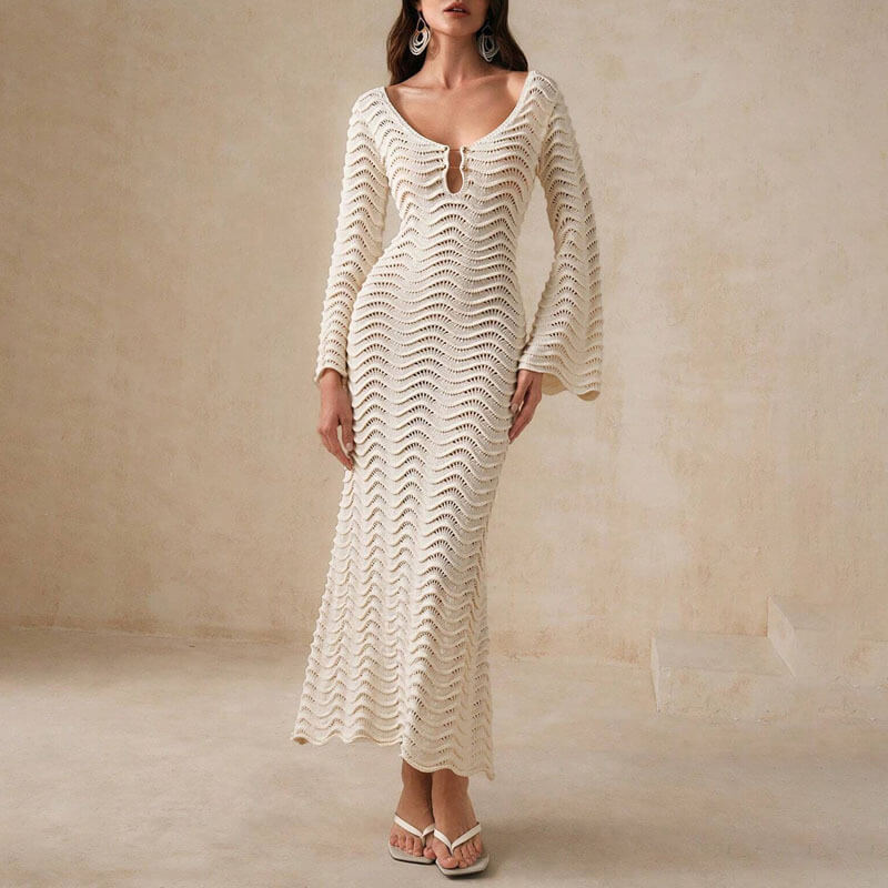 LM | elegant crochet midi dress for women
