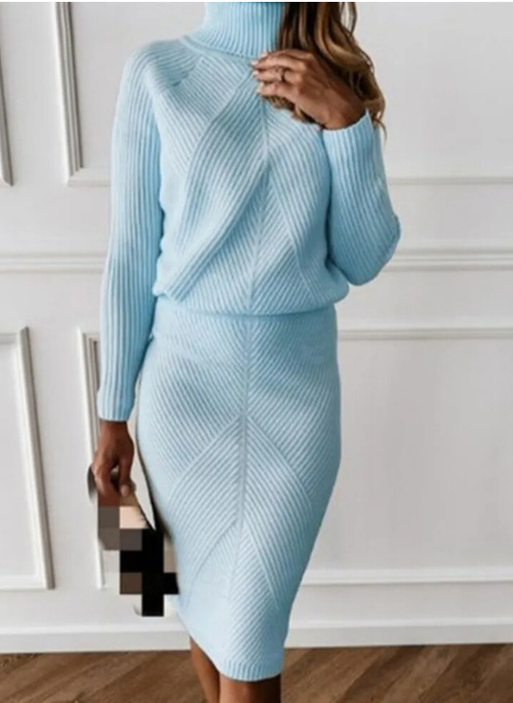 TS | Elegant rib-knit sweater and skirt set