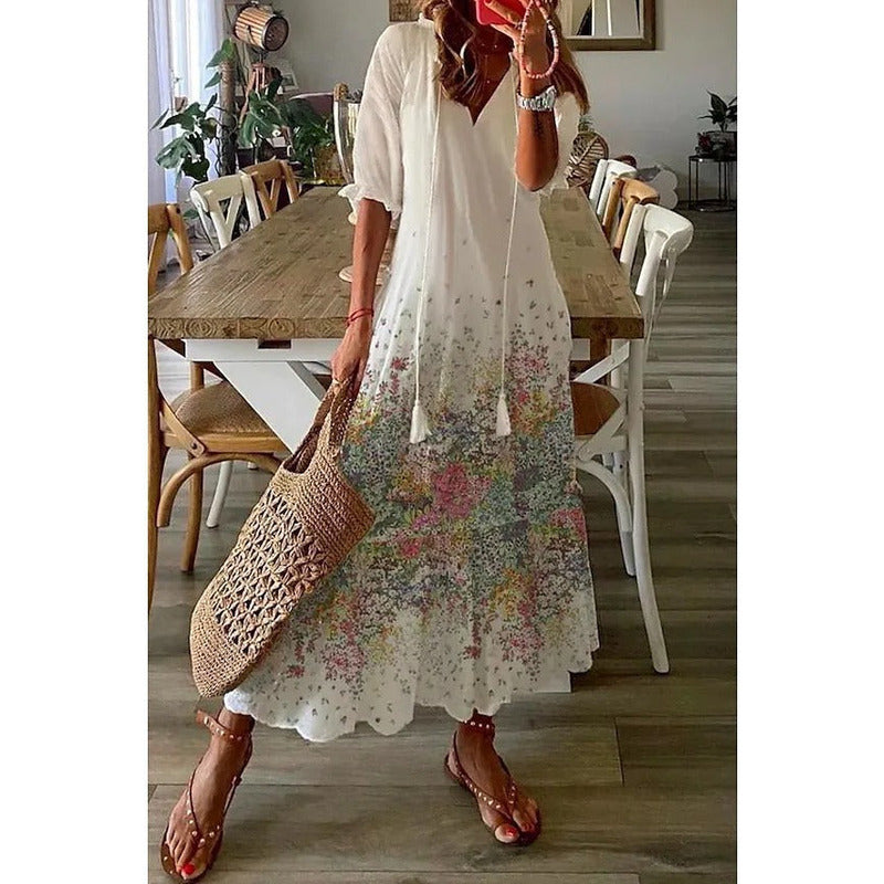 LM | Elegant loose cotton linen maxi dress 1 + 1 FREE