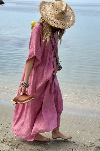 LM | MIRA maxi dress with V-neck and stripes