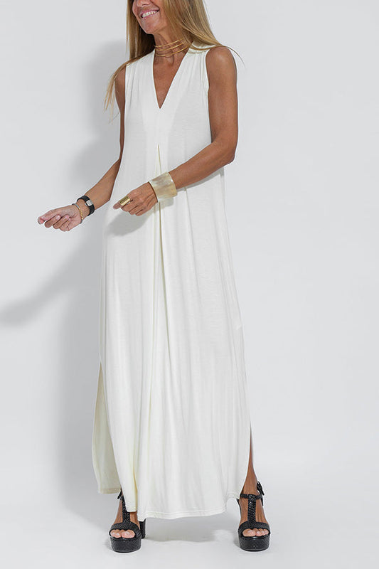 LM | Elegant is forever knit solid color sleeveless slit maxi dress