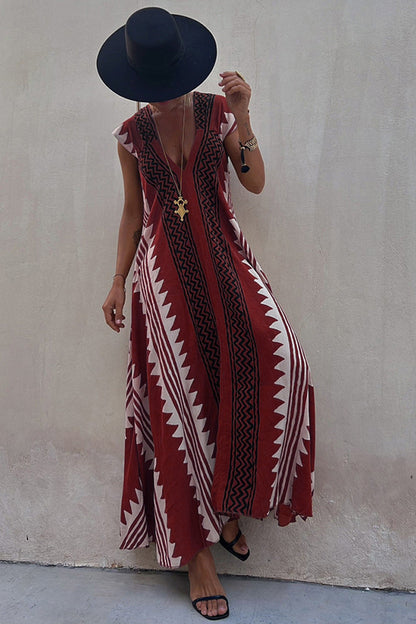 LM | Beach dates Ethno print maxi dress in A-line