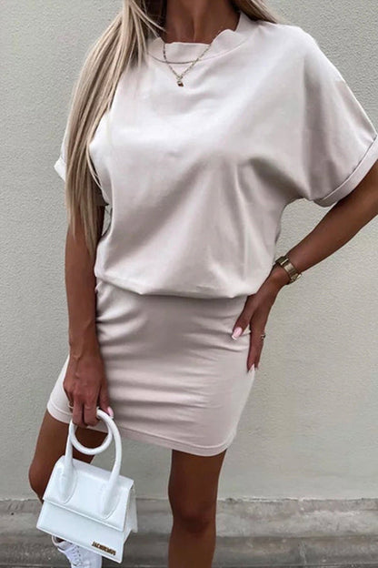 LM | Crewneck Short Sleeve Fitted Solid Mini Dress