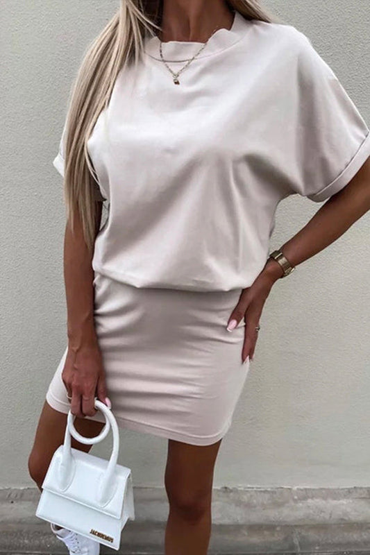 LM | Crewneck Short Sleeve Fitted Solid Mini Dress