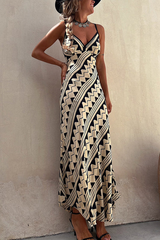 LM | Exclusive Melody Satin Ethnic Print Smocked Back Midi Dress