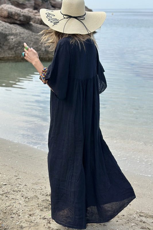 LM | MIRA maxi dress with V-neck and stripes