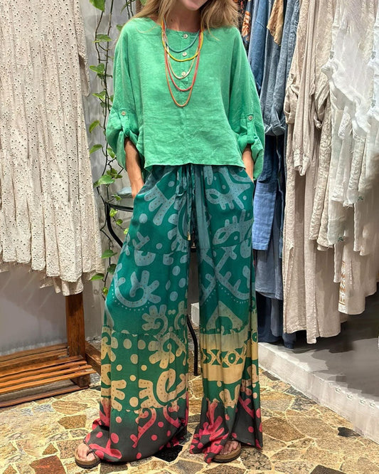 LM | Two-piece set consisting of a casual top and printed pants