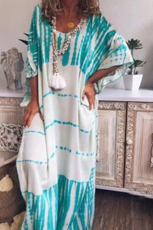LM | Loose printed maxi dress with round neckline