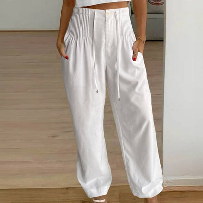 LM | Cozy White Plain Elastic Waistband Pants