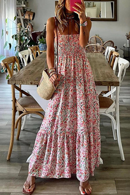 LM | Ready To Vacation Floral Print Maxi Dress with Smocked Waist