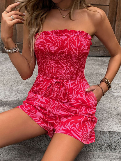 LM | Smocked printed tube romper with pockets