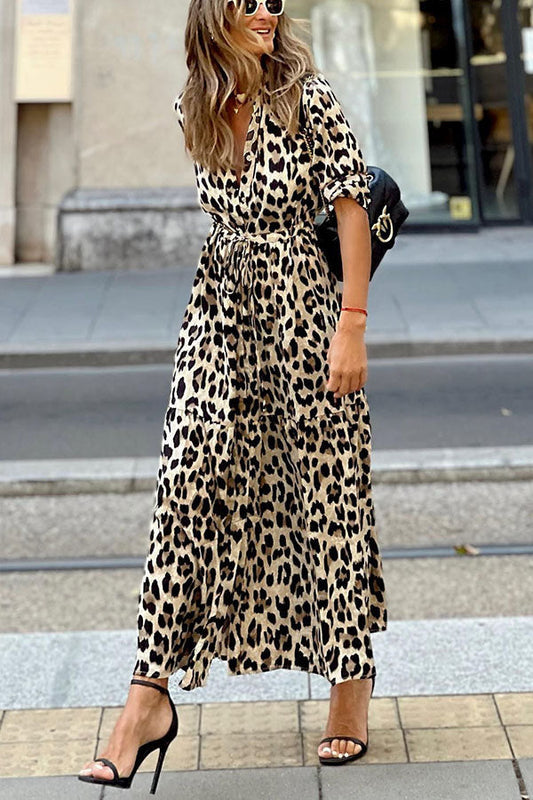 LM | Sipping In Sedona Leopard Shirt Maxi Dress
