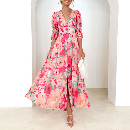 LM | Sweet Pink V-neck maxi dress