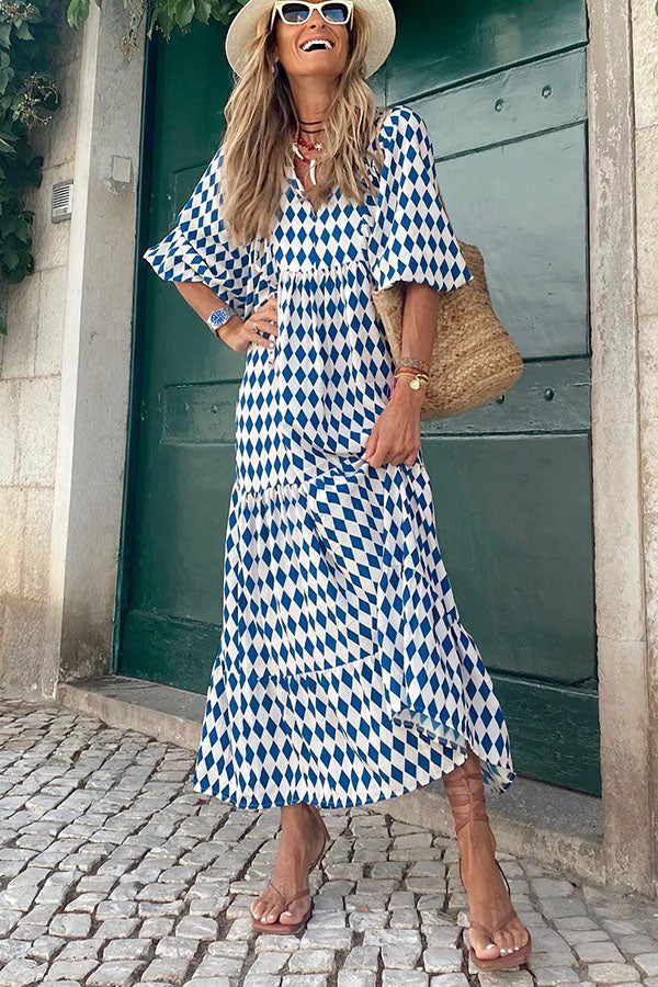 LM | Midi dress with puff sleeves