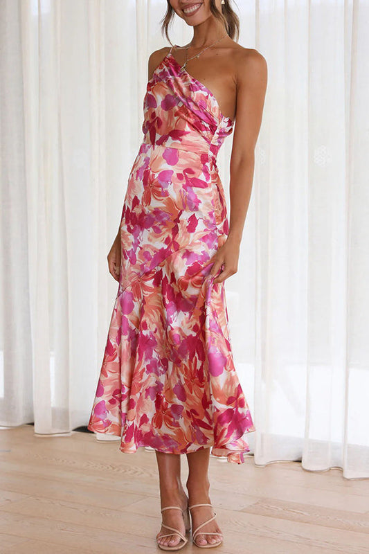 LM | Buy Myself Flowers Floral One Shoulder Midi Dress