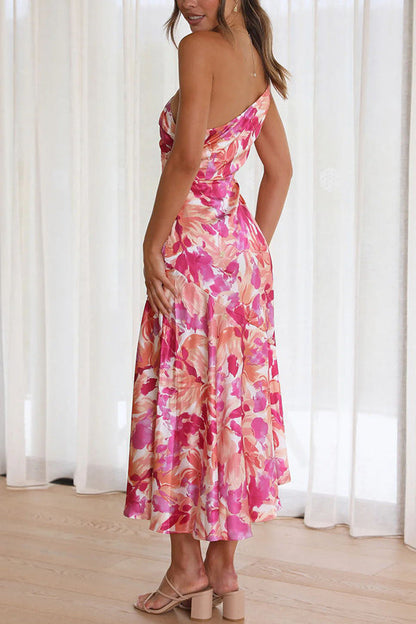 LM | Buy Myself Flowers Floral One Shoulder Midi Dress