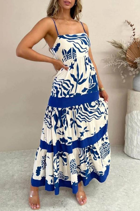 LM | Elegant gathered maxi dress with floral print