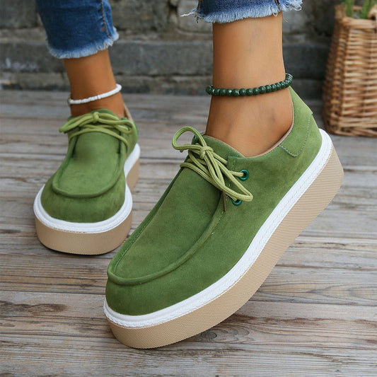 LM | Womens Lace-Up Flats with Thick Sole Sneakers