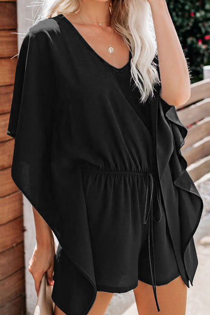 LM | Stylish women's romper with V-neck and batwing sleeves