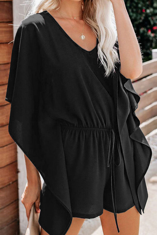 LM | Stylish women's romper with V-neck and batwing sleeves