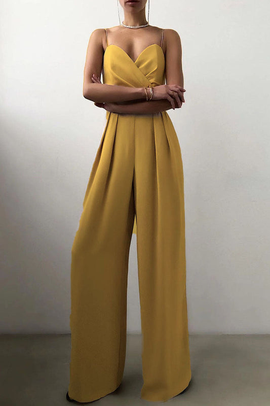 LM | Fashionable jumpsuit with narrow straps and wide pants in a contrasting style