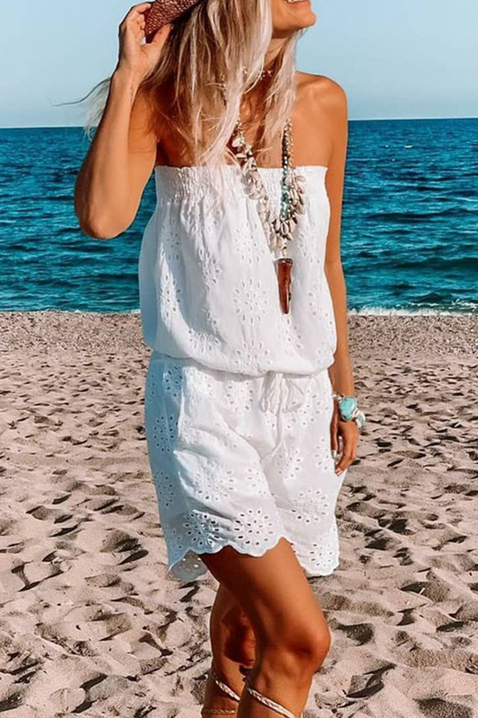 LM | Casual Solid Hollowed Out Frenulum Strapless Loose Rompers