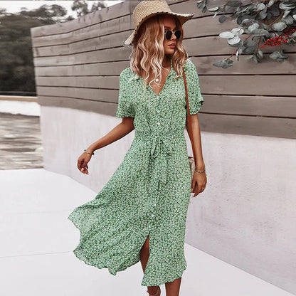 LM | chic women's midi dress with buttons