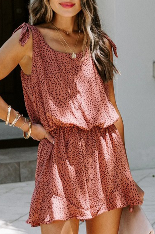 LM | Casual Print Patchwork Strap Design U Neck Loose Rompers