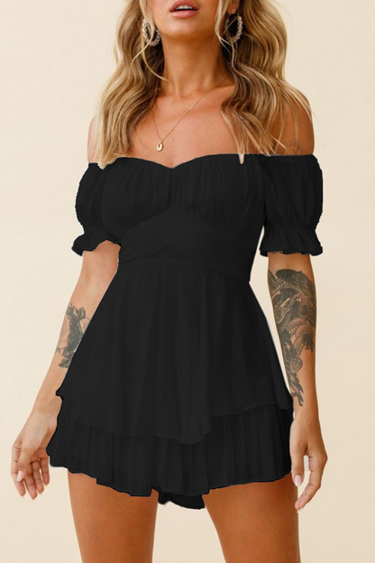 LM | Casual Solid flounce off the shoulder straight rompers (9 colors)