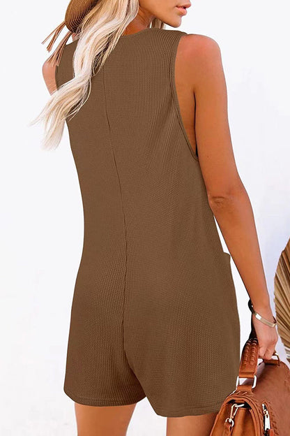 LM | Casual street solid pocket buttons V neck loose rompers (6 colors)