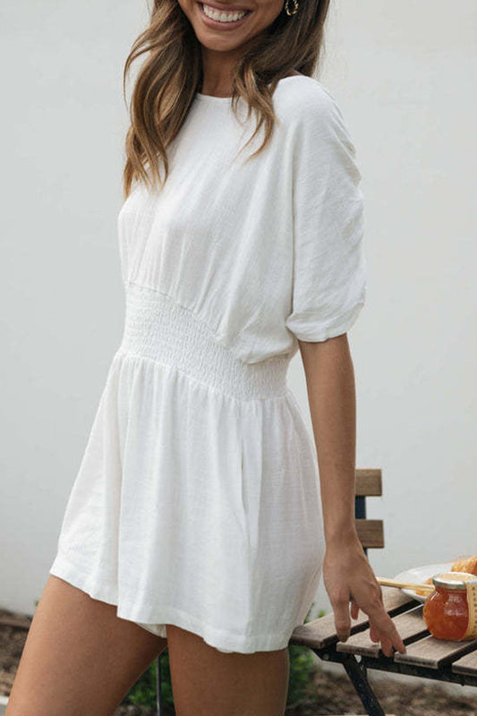LM | Casual Simplicity Solid Backless O Neck Loose Rompers