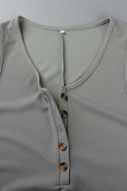 LM | Casual street solid pocket buttons V neck loose rompers (6 colors)