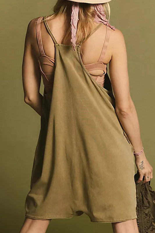 LM | Casual Simplicity Solid Bag V Neck Loose Rompers