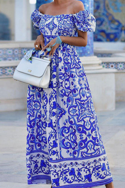 LM | Floral Patchwork Off the Shoulder Printed Dresses Dresses