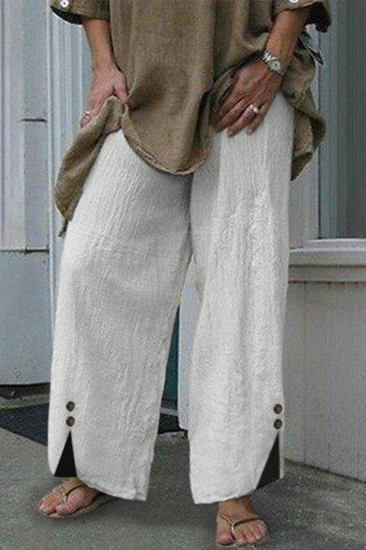 LM | Casual Solid Buttons Loose Mid Waist Straight Unicolored Underpants