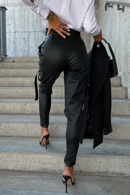 LM | Casual Solid Pocket Zipper Regular High Waist Pencil Pants(5 Colors)